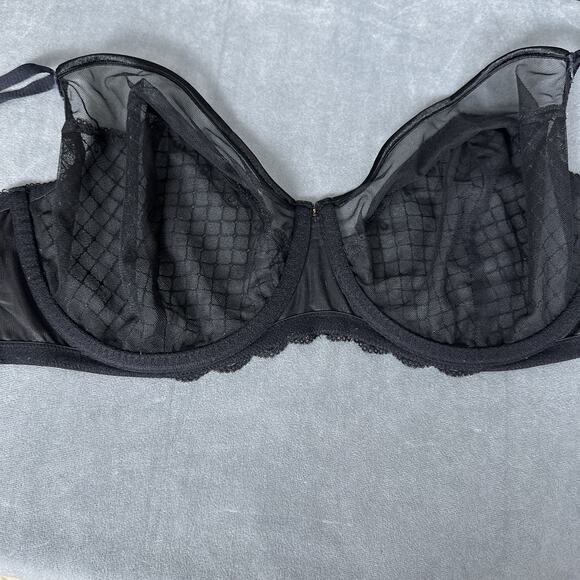 Cacique Bra Size 44D Sheer Black Mesh Lace Unlined Underwire Full Coverage - Picture 6 of 7